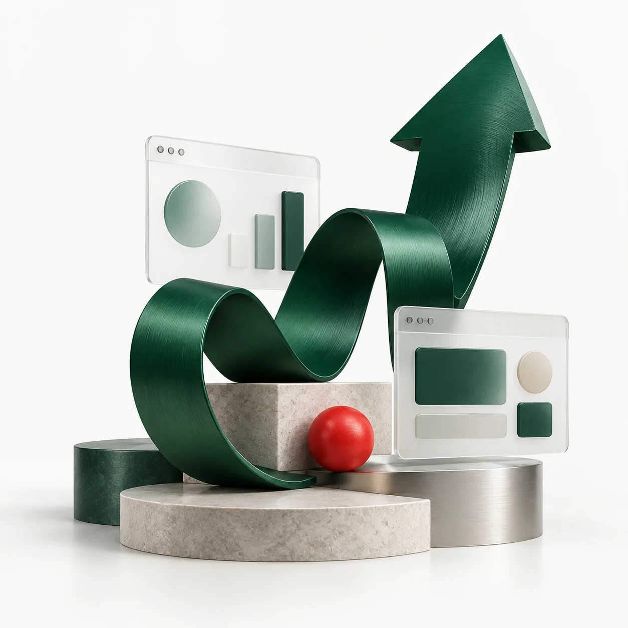 Editorial 3D illustration of growth and connected digital channels
